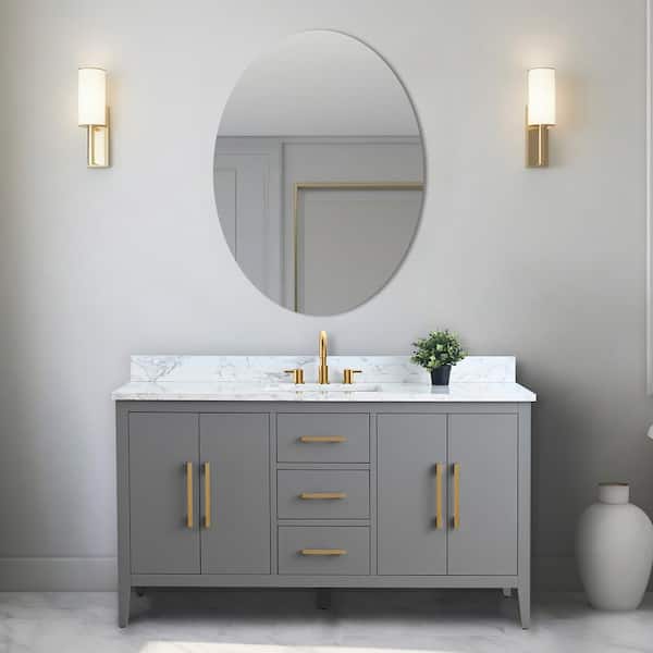 Vanity Art 60 in. W x 22 in. D x 34 in. H Single Sink Bathroom Vanity Cabinet in Cashmere Gray with Engineered Marble Top in White