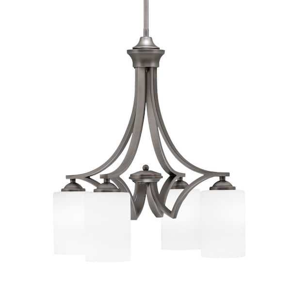 Unbranded Clevelend 4-Light Graphite Chandelier, Round Chandelier with 4 in. White Muslin Glass Shades, No bulbs included