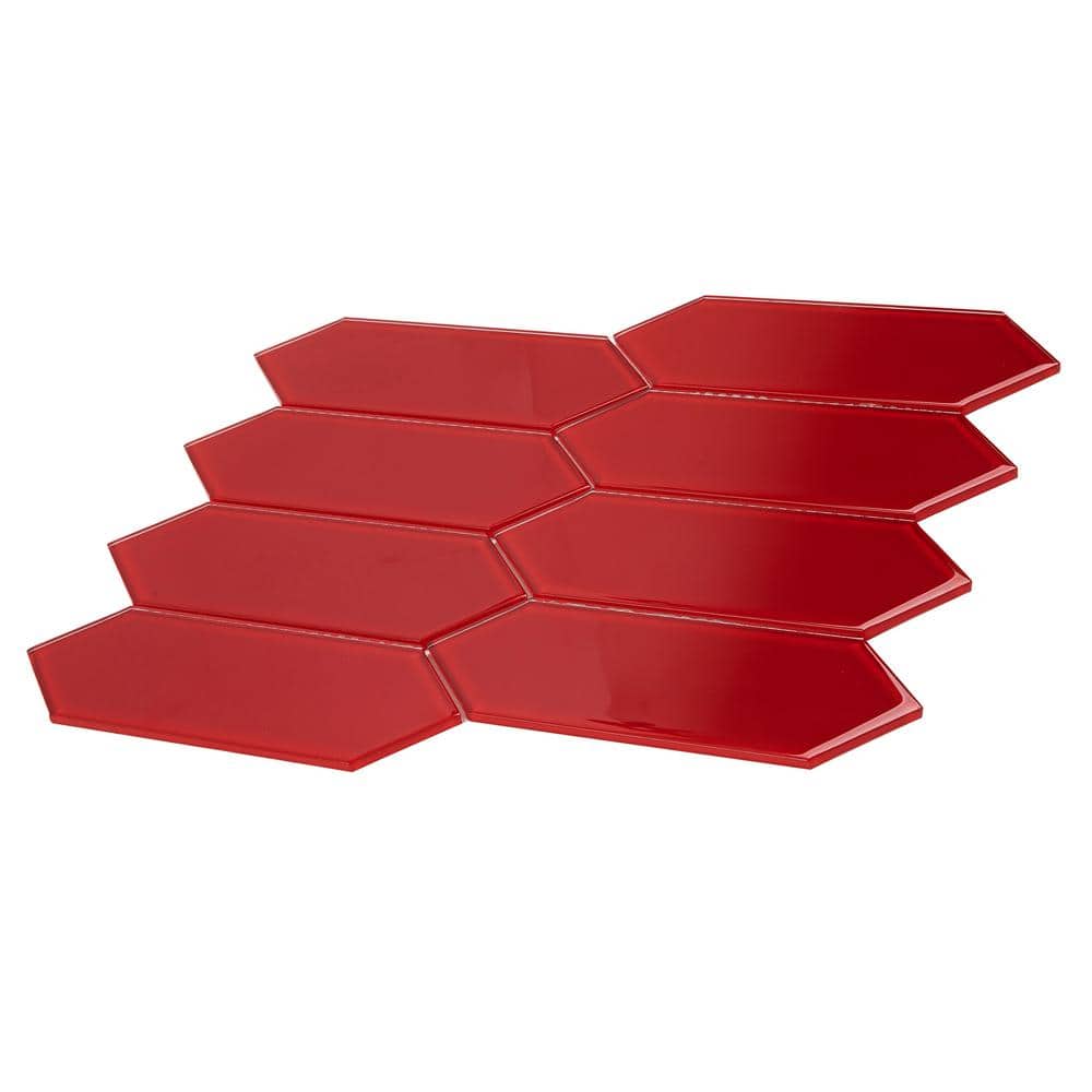 Giorbello Picket Hexagon Glass Subway 3 in. x 9 in. x 6 mm Wall Tile Ruby Red (5 Piece, 5.8 sq