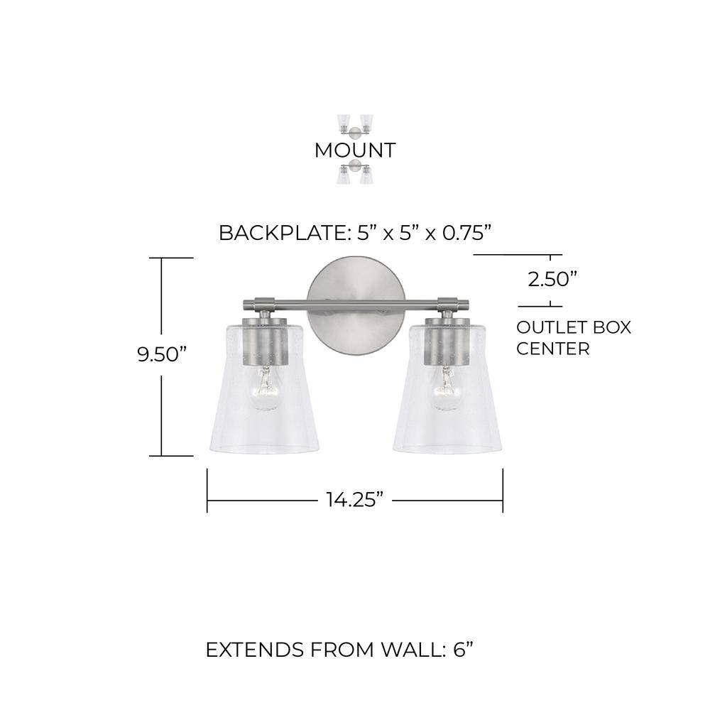 Brushed Nickel 2-Light Vanity with Clear Seeded Glass