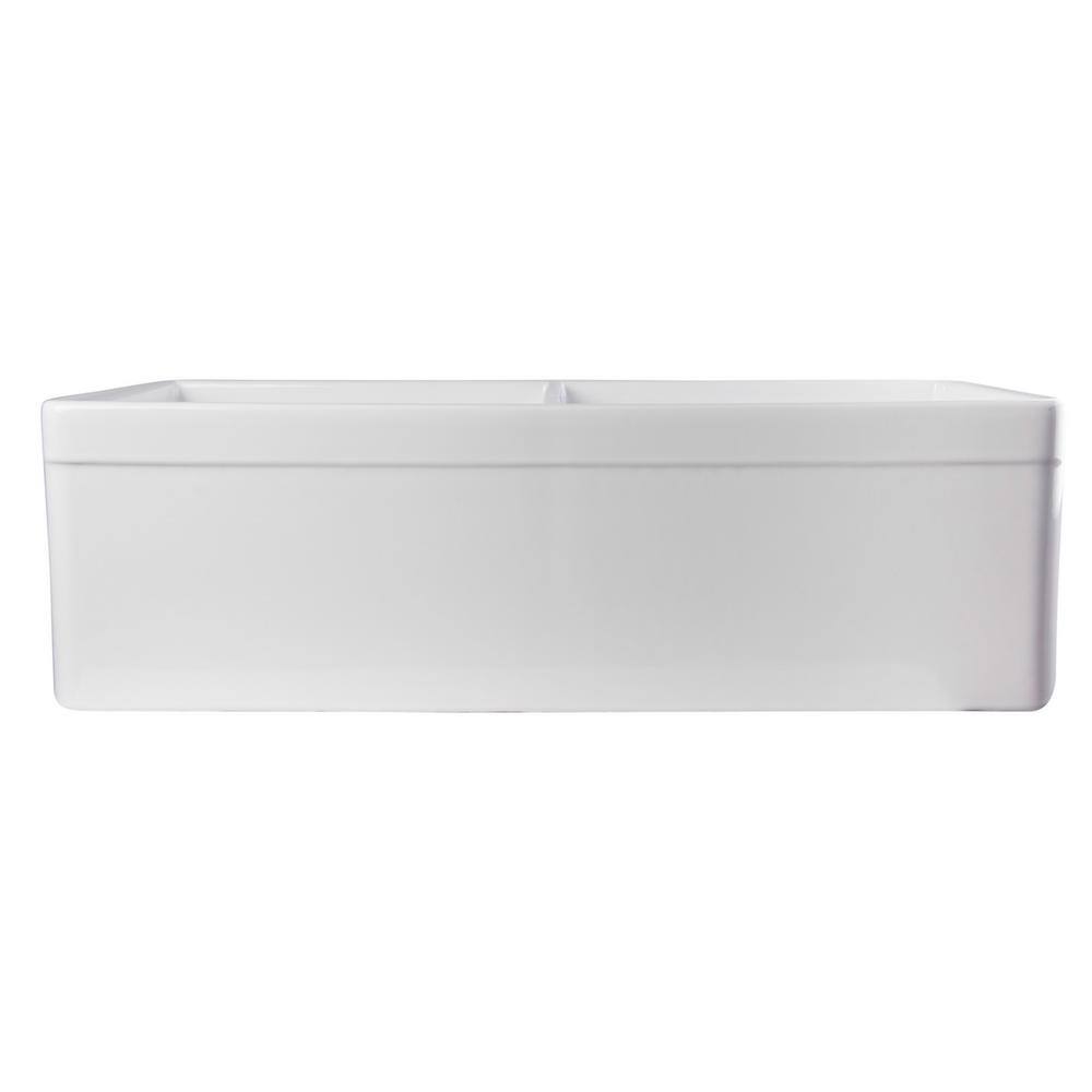 White 32" Double Bowl Fireclay Farmhouse Kitchen Sink