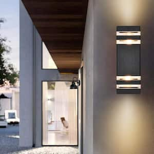 2-Light Black Rectangular Modern Lighting Fixture Waterproof Outdoor Wall Lantern Sconce Light