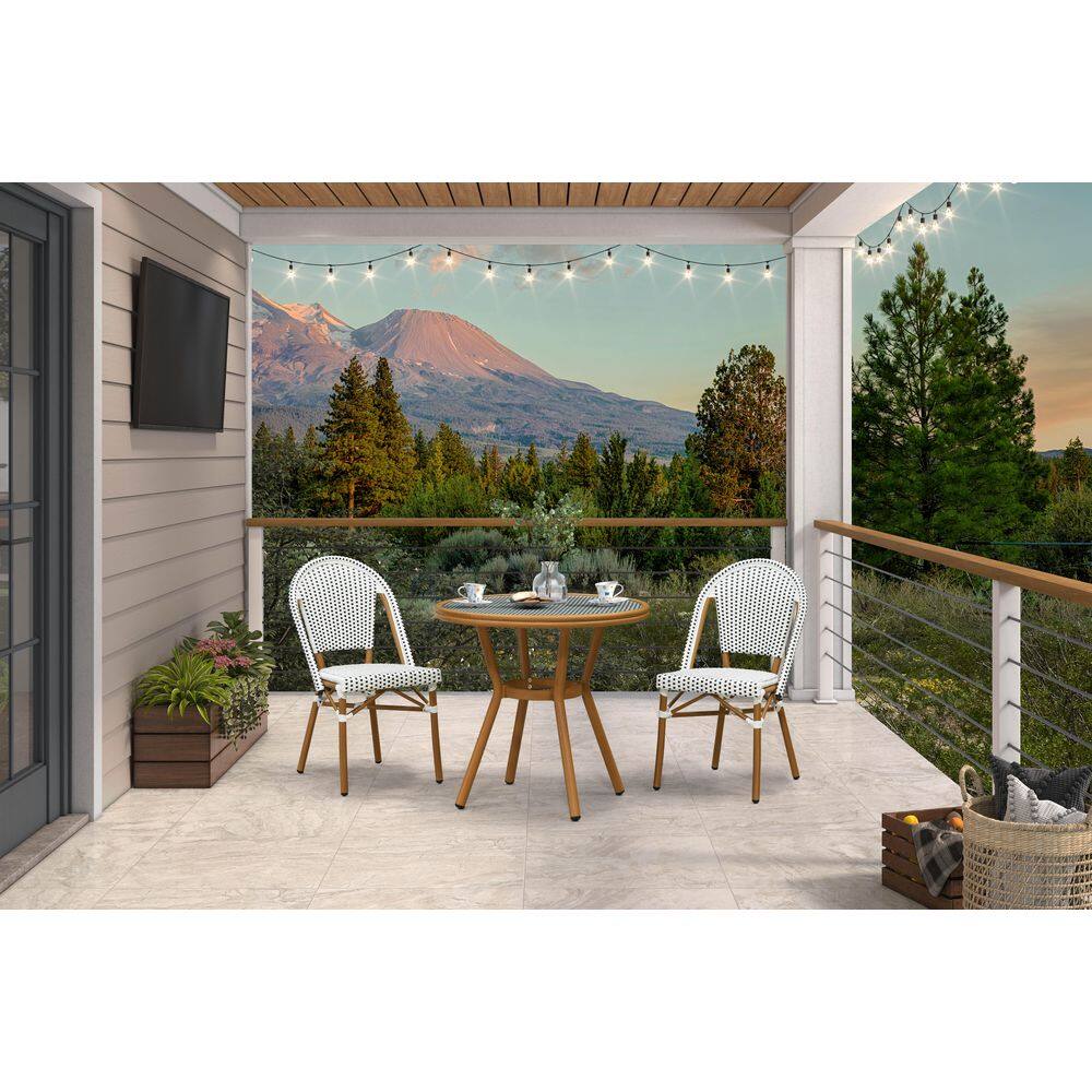 9-Piece Aluminum Outdoor Dining Set with Rattan Rectangular Table and Wood-Grain Frames Backrest Chair, Navy Bule price history on PriceWatchPro