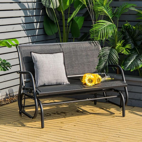 FORCLOVER 48.01 in. Metal Outdoor Glider Chair Loveseat Rocker Lounge Backyard in Black
