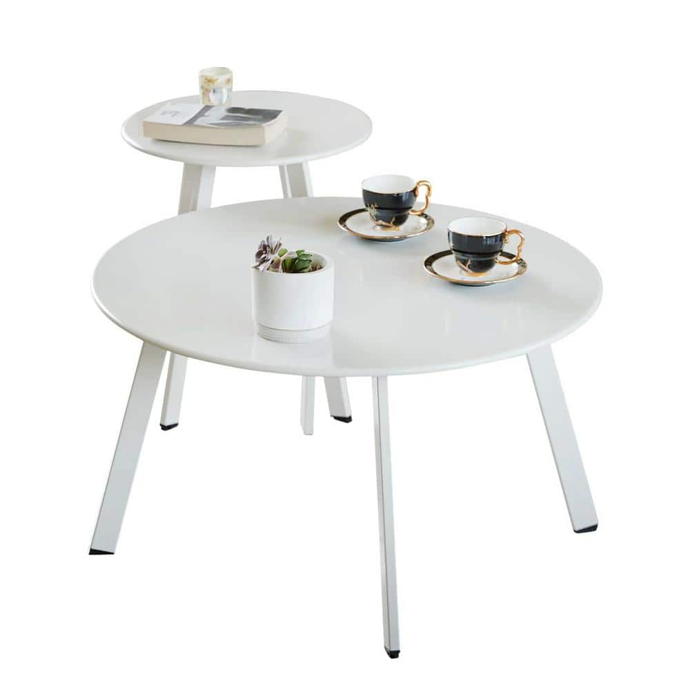 28.17W x 16H White Round Metal Outdoor Coffee Table Set of 2 for Balco