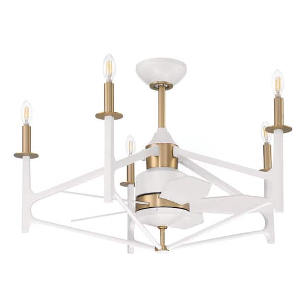 The Reserve 24 in. Indoor White/Satin Brass Remote Ceiling Fan Smart WiFi Enabled works w/Alexa/Smart Home Devices