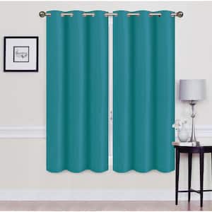 Madonna Teal Solid Polyester Thermal 76 in. W x 63 in. L Grommet Blackout Curtain Panel (Set of 2)
