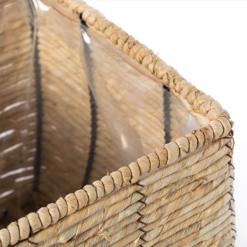 Rustic Woven Square Medium Planter with Leak-Proof Lining