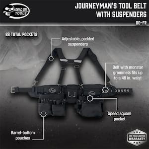 Journeyman's Framers Work Tool Belt Tool Storage Suspension Rig with Suspenders and 2 Tool Pouches in Black