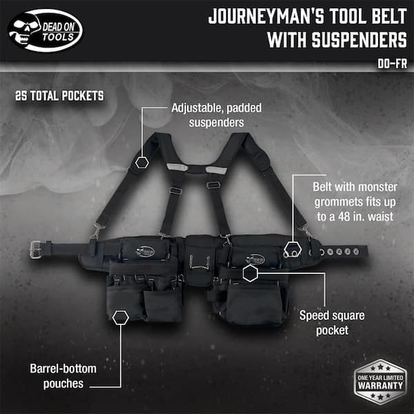 Journeyman's Framers Work Tool Belt Tool Storage Suspension Rig with Suspenders and 2 Tool Pouches in Black