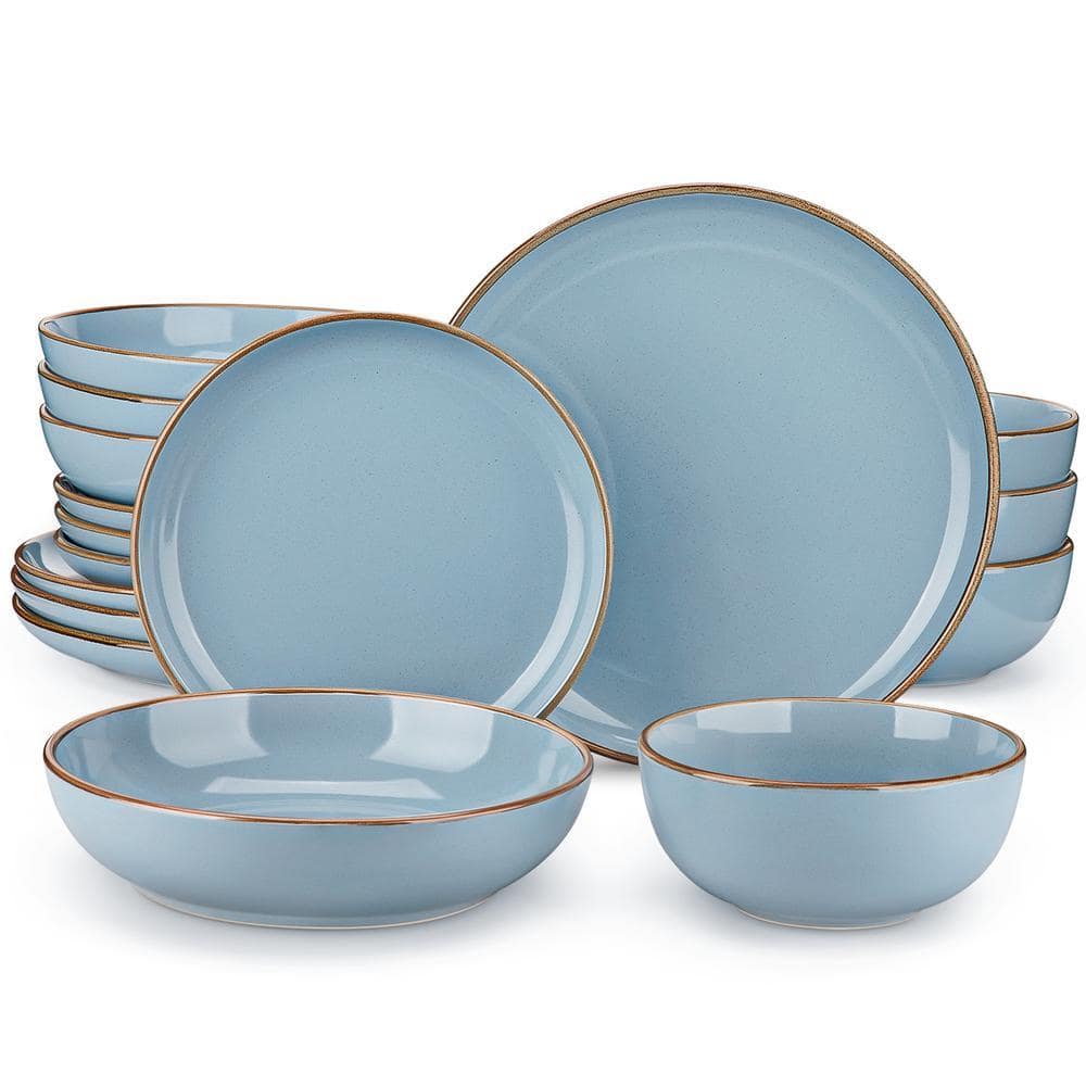 MALACASA 16-Piece Modern Stoneware Blue Dinnerware Set Tableware