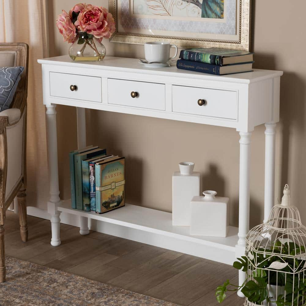 Baxton Studio Calvin 10 in. White Standard Rectangle Wood Console Table ...