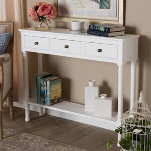 Calvin 10 in. White Standard Rectangle Wood Console Table with Drawers