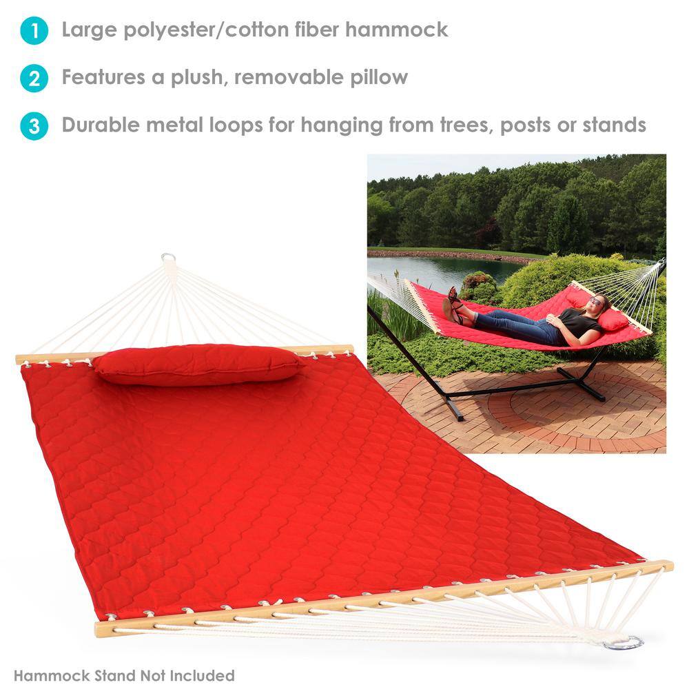 Sunnydaze Red Quilted Fabric 2-Person Hammock with Spreader Bars