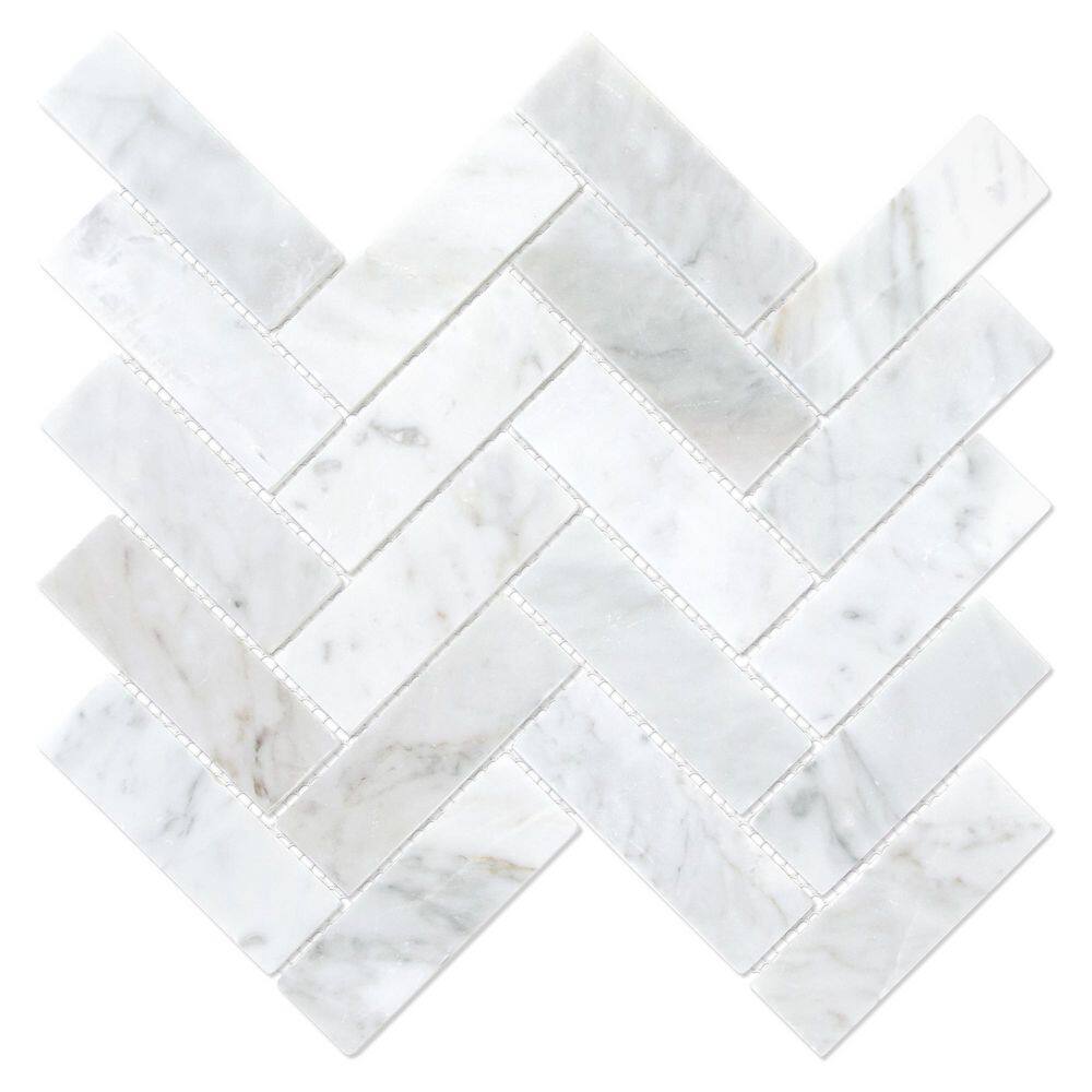 Herringbone Carrara White 9.76 in. x 11.37 in. Honed Marble Floor and Wall Mosaic Tile (3.85 sq. ft. /Case) price history on PriceWatchPro