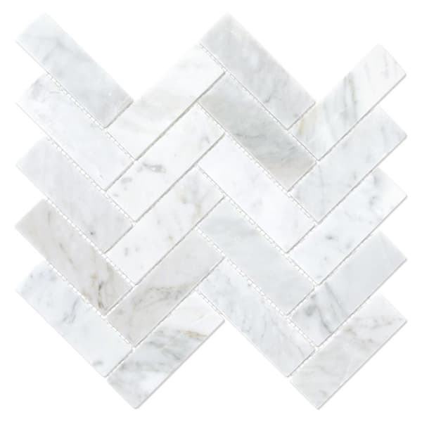 Herringbone Carrara White 9.76 in. x 11.37 in. Honed Natural Marble Floor and Wall Mosaic Tile (3.85 sq. ft. /Case)