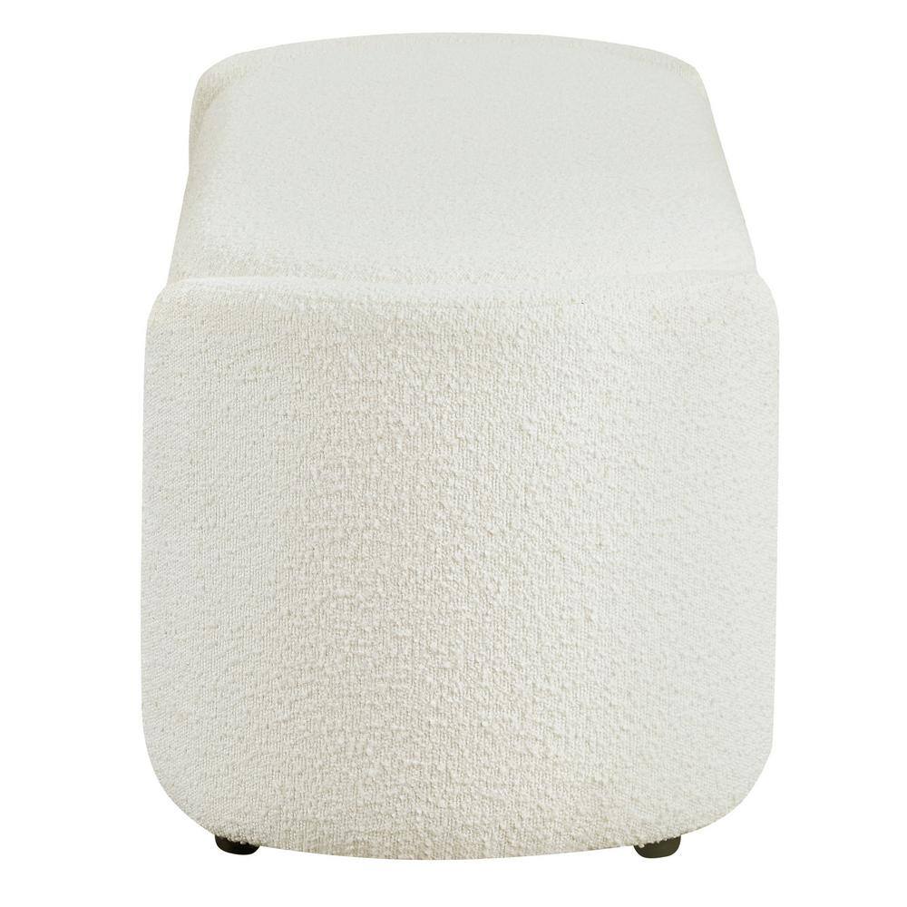 White Boucle Upholstered Storage Bench with Wood Frame