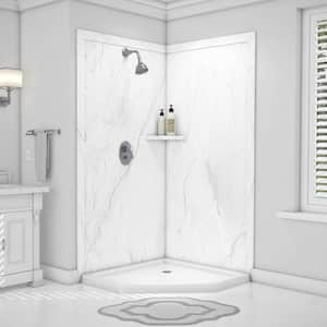 Splendor 40 in. x 40 in. x 80 in. 7-Piece Easy up Adhesive Corner Shower Wall Surround in Oyster