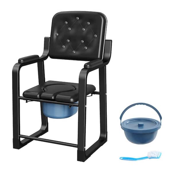 Heavy Duty Bedside Commode, High Backrest PU Leather Armchair with Extra Soft Padded Cushion, Elderly Safety Toilet Seat