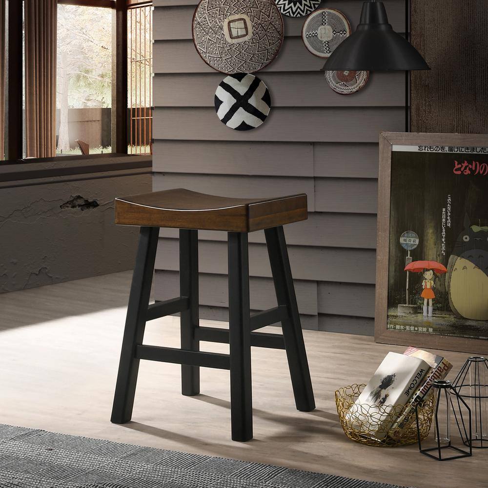 Elm and Black 25" Saddle Style Wood Counter Stool