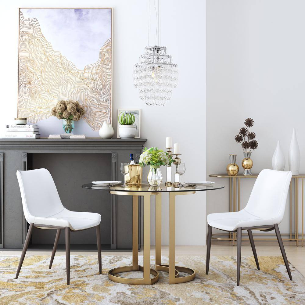 Magnus Transitional High Side Chair in White & Walnut with Metal Legs