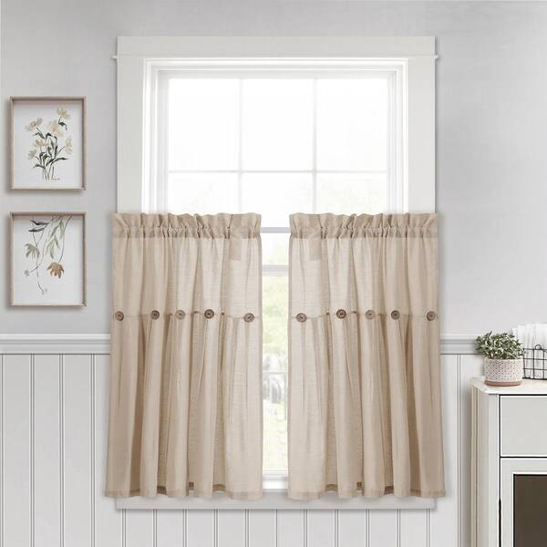 Lush Decor Linen Button Kitchen Tier Window Curtain Panels Dark Linen ...