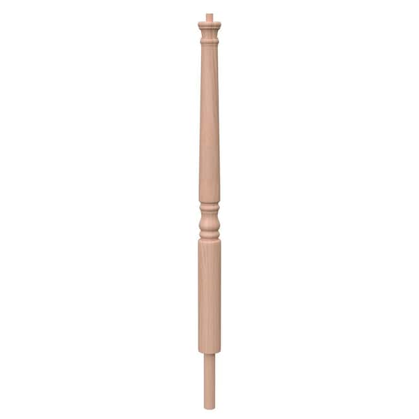 Stair Parts 4063 43 in. x 3 in. Unfinished Red Oak Pin Top Volute with Round Bottom Newel Post for Stair Remodel