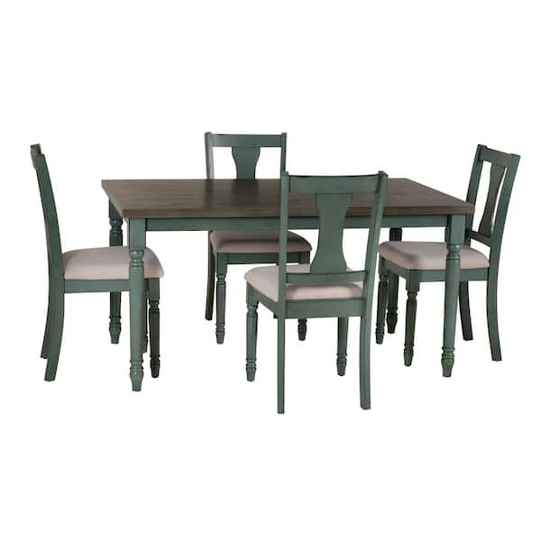 Powell Company Angie 5-Piece Rectangle Teal Blue and Dark Gray Wood Top Dining Room Set Seats 4