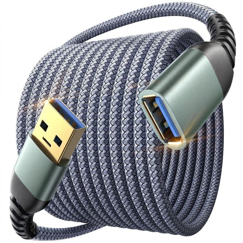 USB 3.0 Extension Cable 10FT Male to Female Cord with Reinforced SR Joint Fast Charging Data Sync Grey