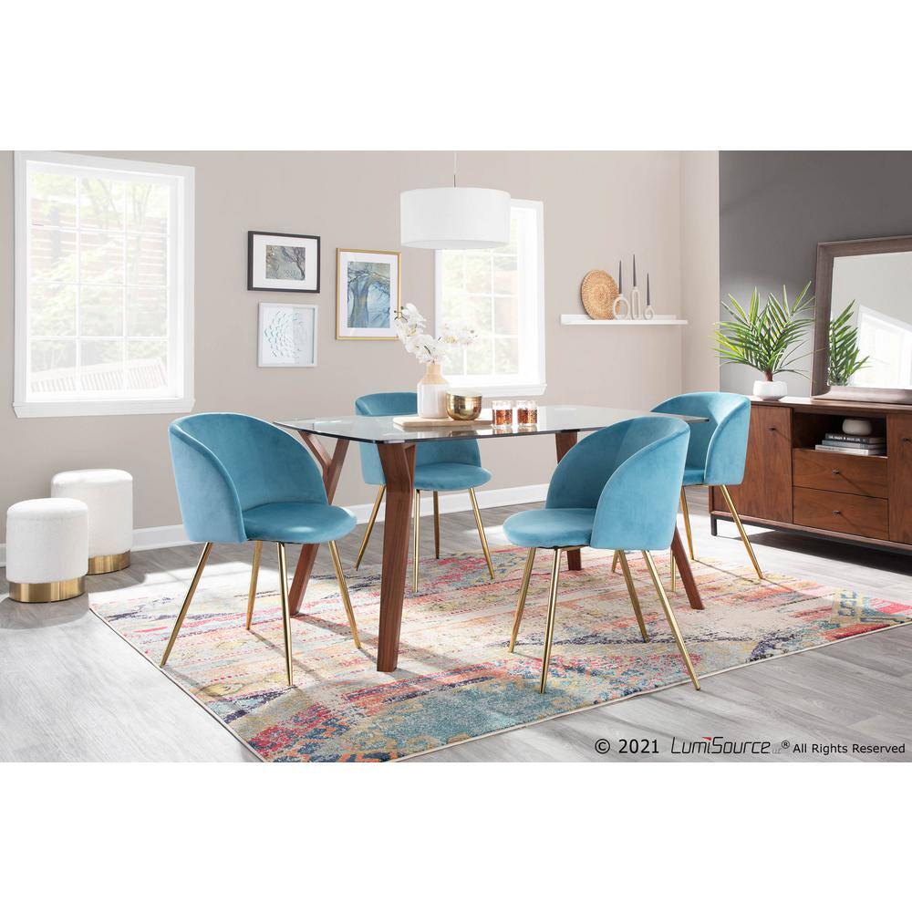 Elevated Elegance Gold Steel & Light Blue Velvet Dining Chair Pair