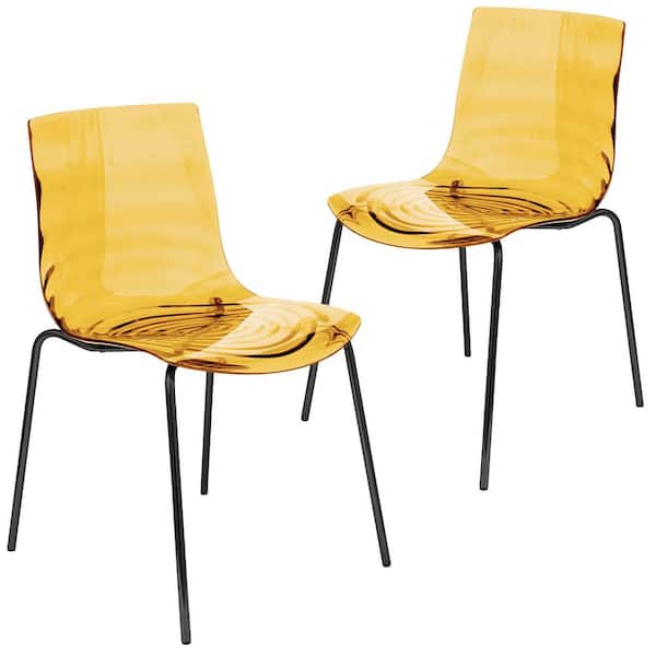 Dining Chair for Dining and Kitchen Room Stackable Chair in Stainless Steel Base Astor Set of 2 in Orange