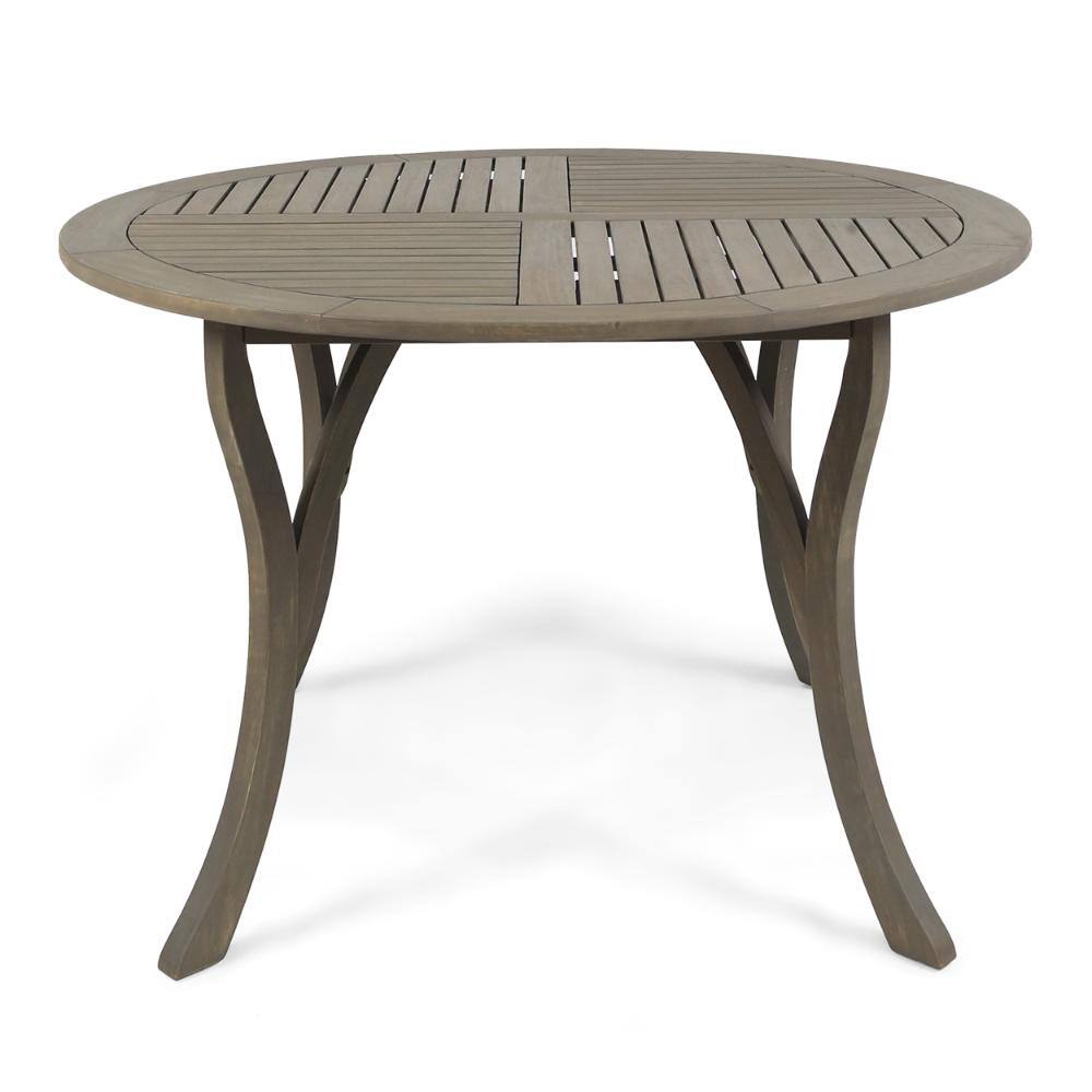 47.25 inches x 47.25 inches Grey Circular Acacia Wood Dining Table for Backyard