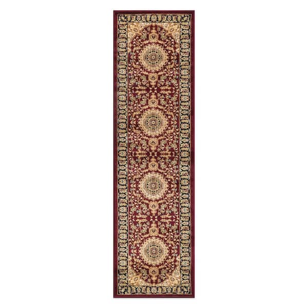 Traditional Medallion Burgundy 2 ft. 7 in.  x 10 ft.  Indoor Runner Rug