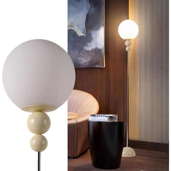 Modern 63 in. 1-Light White Reflecting Standard Floor Lamp for Living Room with Glass Globe Shade and Foot Switch