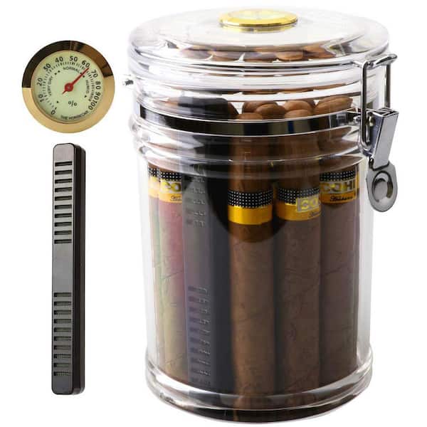 7.28 in. W x 5 in. H Clear Acrylic Cigar Humidor with Hygrometer and Humidifier, Holds 15-20 Cigars