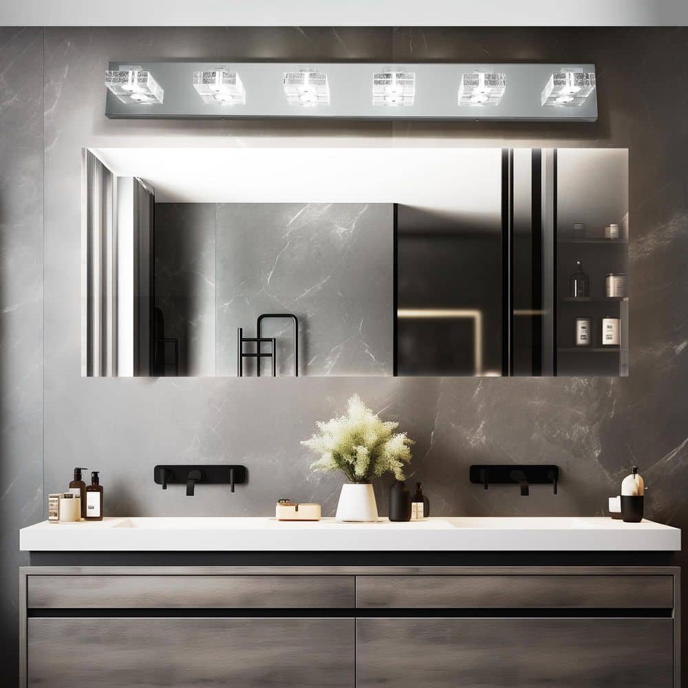 38in. 6 Lights Chrome LED Vanity Light, Square Acrylic Shades, Wall Mounted Bathroom Lighting Fixture for Mirror price history on PriceWatchPro