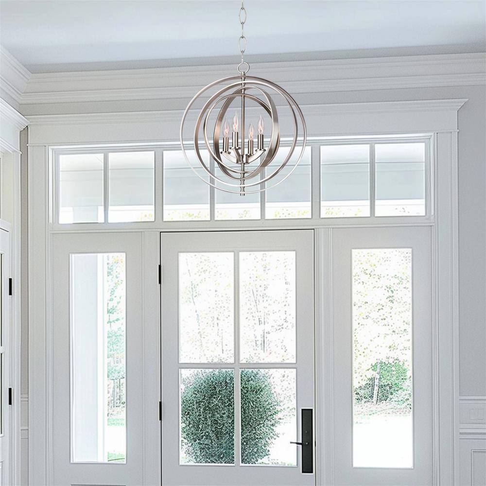 Elegant Brushed Nickel 4-Light Globe Chandelier with Candle Holders