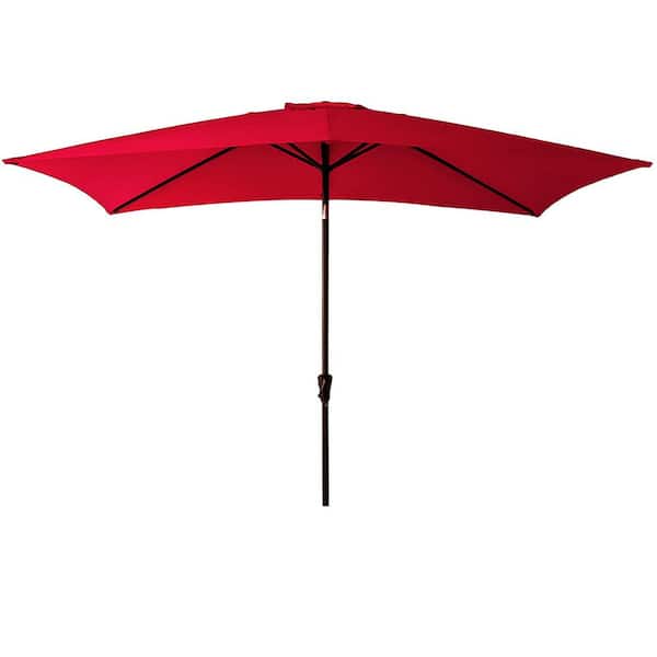 Unbranded 6.5 ft. x 10 ft. Rectangular Steel Patio Umbrella in Red