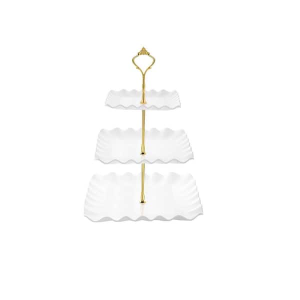 3-Tier White Dessert Cupcake Stand for Tea Party, Birthday, Wedding, Plastic Tiered Serving Tray with Metal Rod