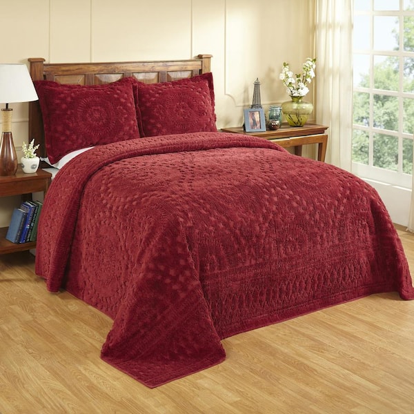 Better Trends Rio Collection in Floral Design Burgundy Queen 100% Cotton Tufted Chenille Bedspread