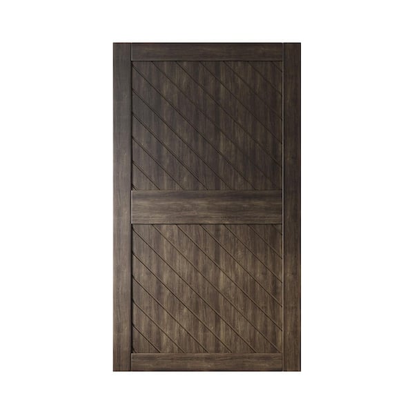 HOMACER XT2 50 in. x 84 in. C-Panel Solid Core Ebony Slanted Stripe Design Pine Wood Interior Sliding Barn Door Slab