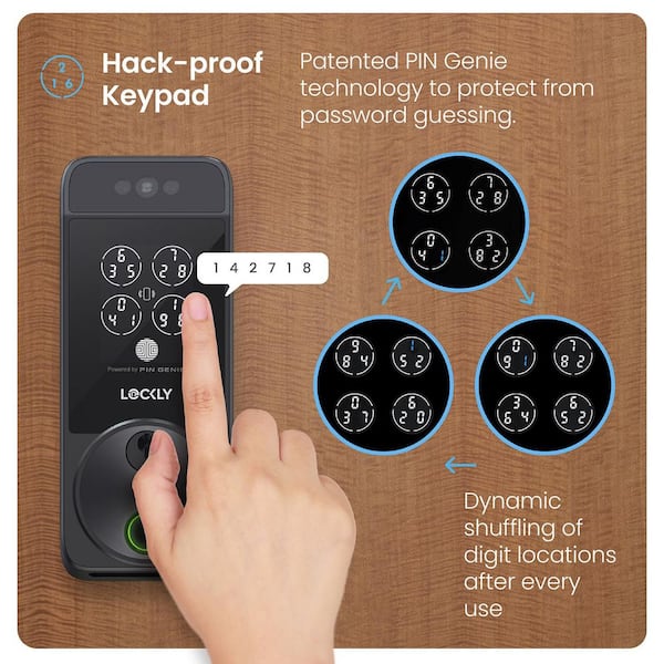 Lockly - Visage Facial Recognition Zeno Matte Black Deadbolt Wi-Fi Smart Lock, Home Key, Fingerprint, Keypad, Siri/Alexa/Google
