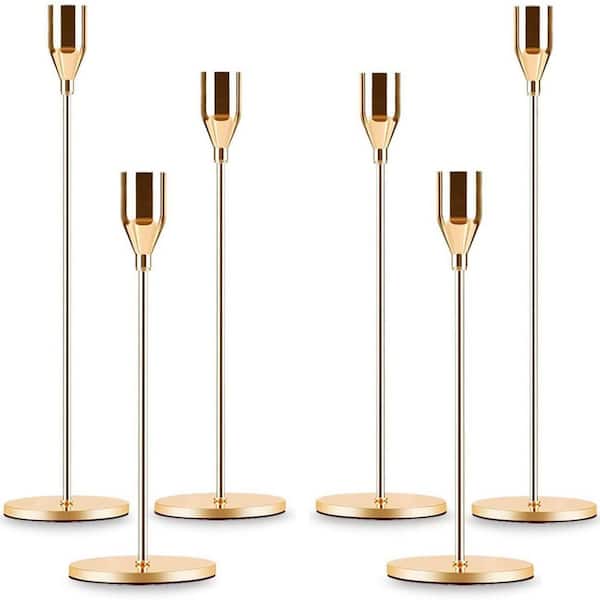 Brass Gold Taper Metal Candle Holders Set of 6-Tall Holders for 3/4" Candles