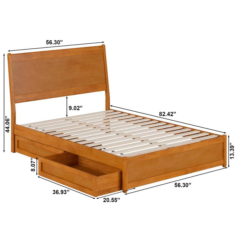 Light Toffee Full Wood Platform Bed with Storage Drawers
