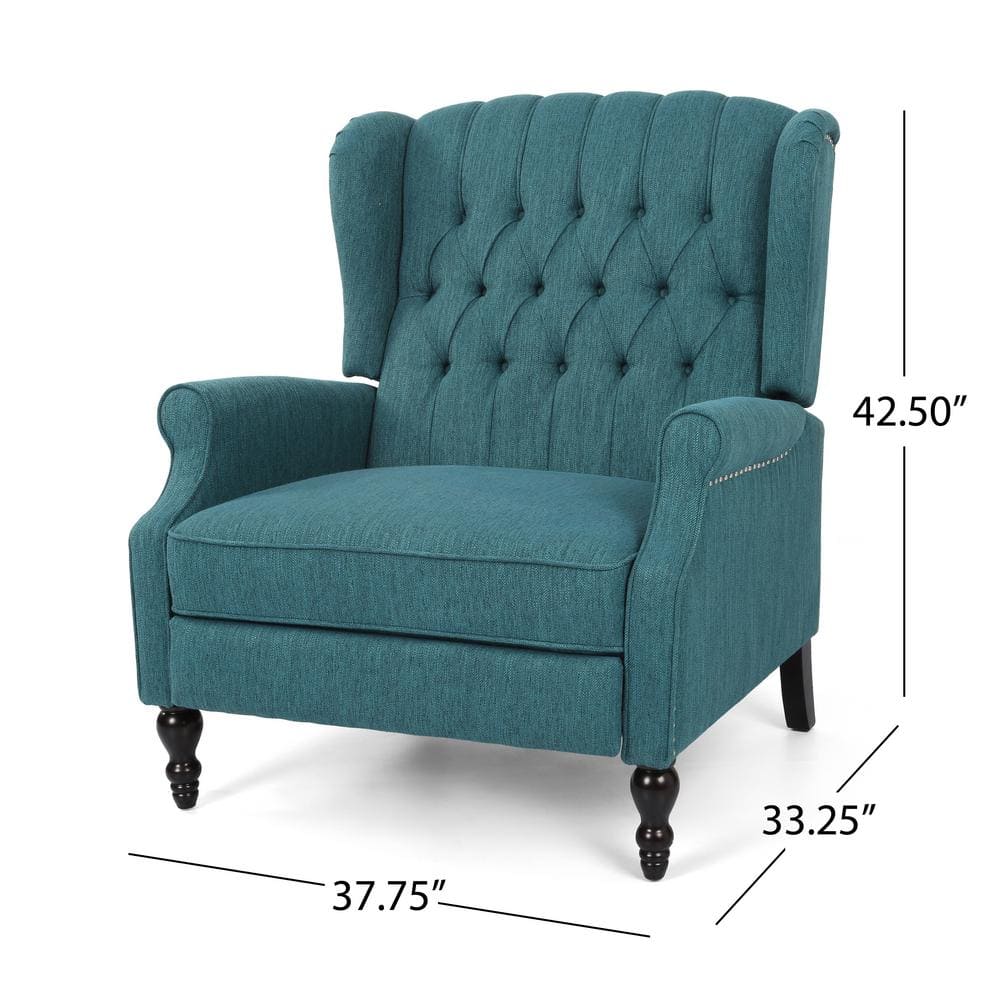 Oversized Blue Faux Wood Wingback Recliner