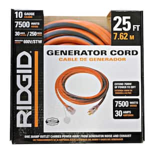 25 ft. 10/4 Heavy Duty Outdoor L14-30 Amp Generator Extension Cord with Lighted End, Orange/Grey