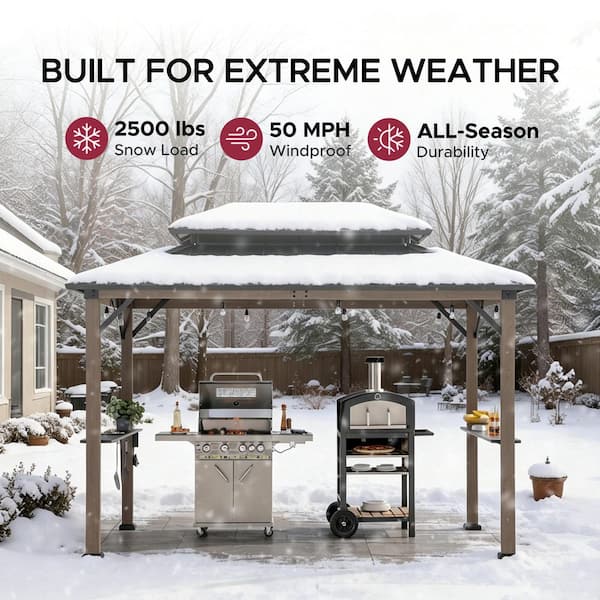 Sunjoy 8 ft. x 12 ft. Hammered Brown Churchill Cedar Framed Grill