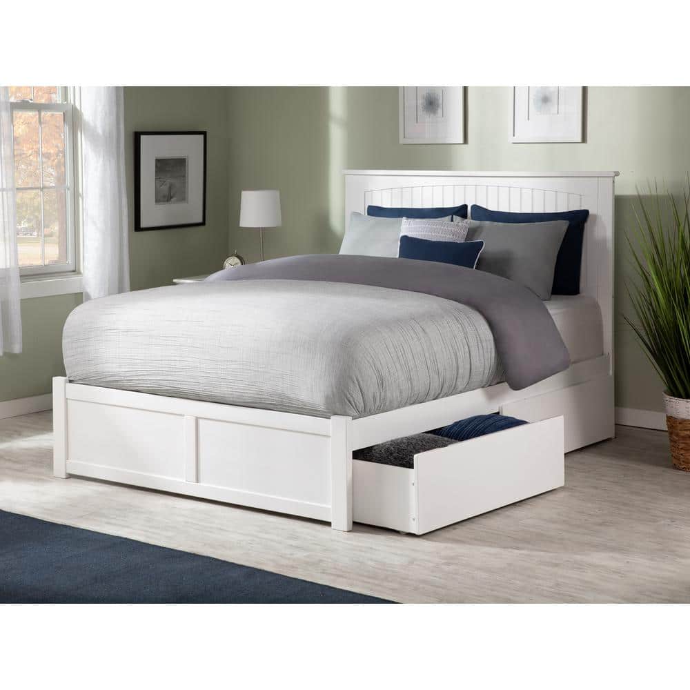 Nantucket White Queen Wood Platform Bed with Storage Drawers