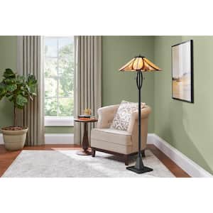 Margrave 60 in. 2-Light Matte Black Floor Lamp with Tiffany Glass Shade