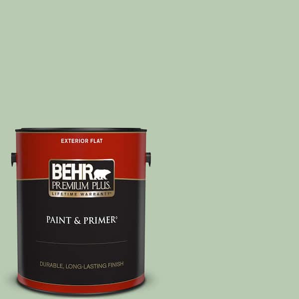 BEHR PREMIUM PLUS 1 gal. #S400-3 Healing Aloe Flat Exterior Paint & Primer